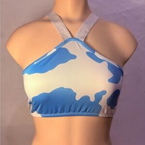 Blue and White Camouflage Halter Bralette